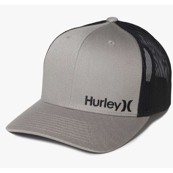 Hurley Men's Corp Staple Trucker Cap Hat  Cool Gray Logo Black Adjustable One Sz - Picture 1 of 13
